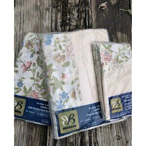 Vintage Bibb Double Full Fitted Flat 2 Pillow Sheet Set Tapestry Rose Floral New
